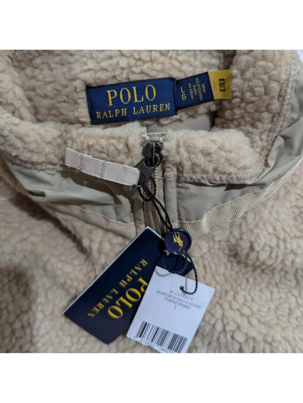 Polo Ralph Lauren Hi-Pile Fleece Jacket Men's Large Tan Full Zip Sherpa NWT